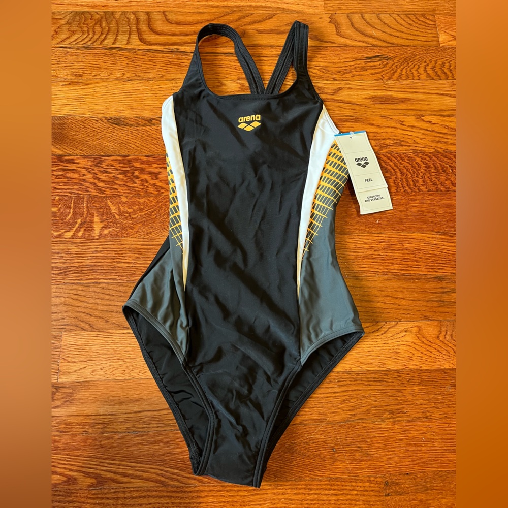 Arena Women's Black & Gray One-Piece Swimsuit with Gold Accent size 30